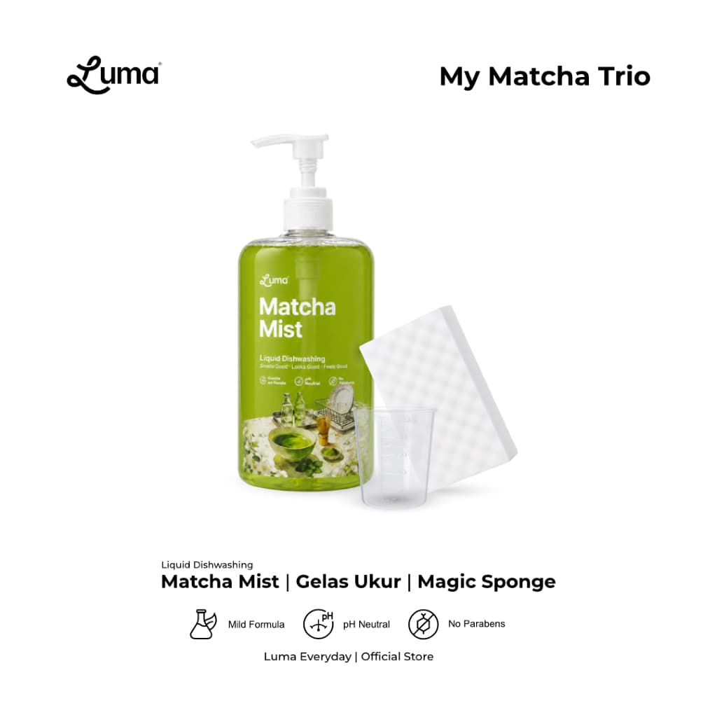 Luma BUNDLE CAIRAN PENCUCI PIRING LUMA MATCHA MIST 500ML MY MATCHA TRIO, BUNDLE CAIRAN PENCUCI PIRING LUMA MATCHA MIST 500ML MY MATCHA TRIO