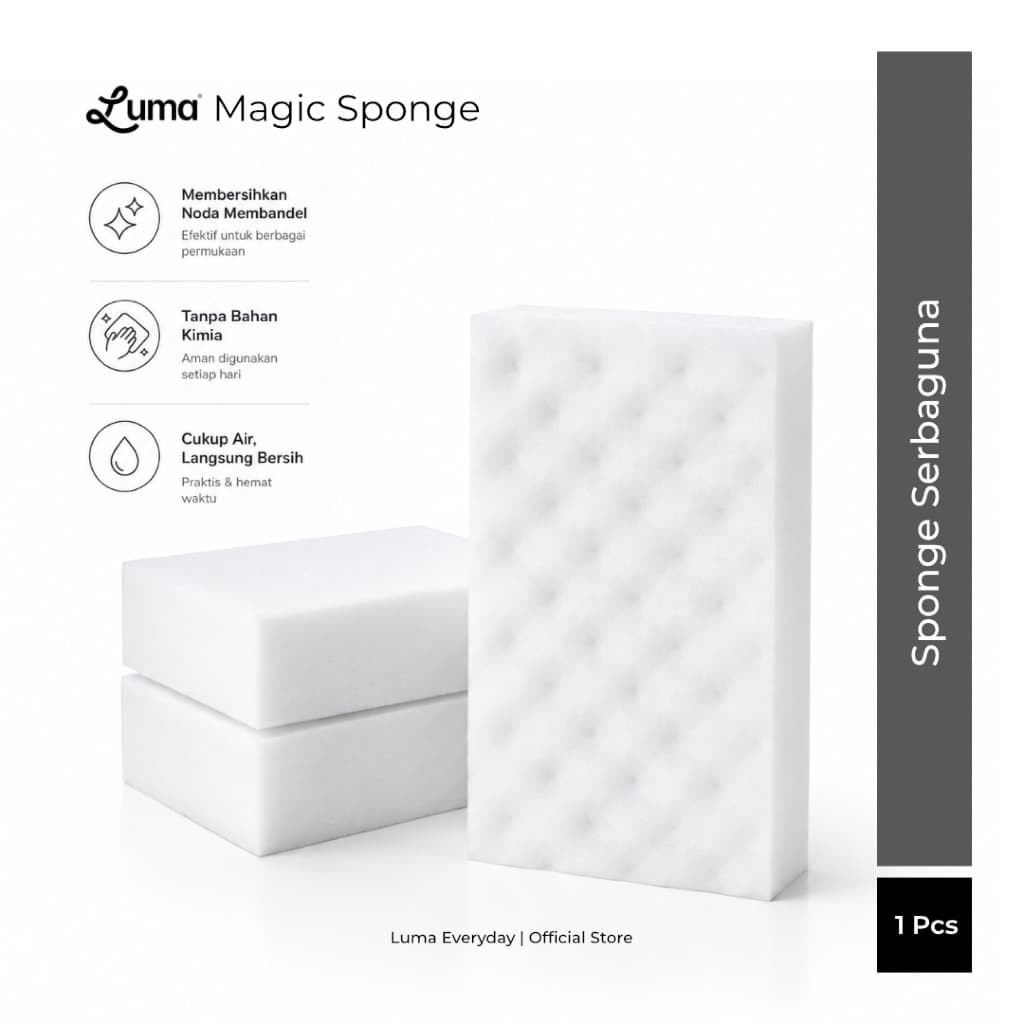Luma Luma Magic Sponge Serbaguna Putih Tanpa Bahan Kimia, Membersihkan Noda, 1 Pcs, Luma Magic Sponge Serbaguna Putih Tanpa Bahan Kimia, Membersihkan Noda, 1 Pcs