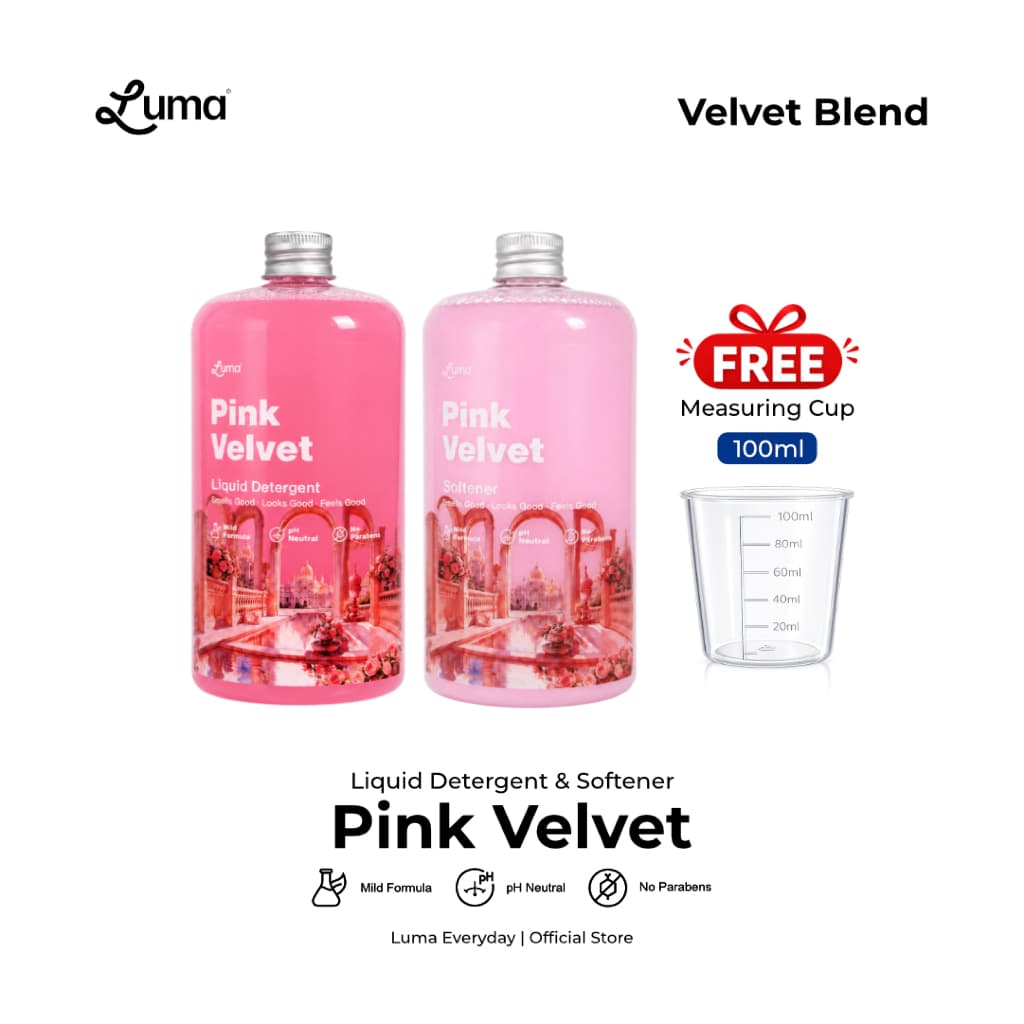 Luma BUNDLE DETERGENT & SOFTENER LUMA PINK VELVET BLEND UKURAN 500ML (free gift), BUNDLE DETERGENT & SOFTENER LUMA PINK VELVET BLEND UKURAN 500ML (free gift)